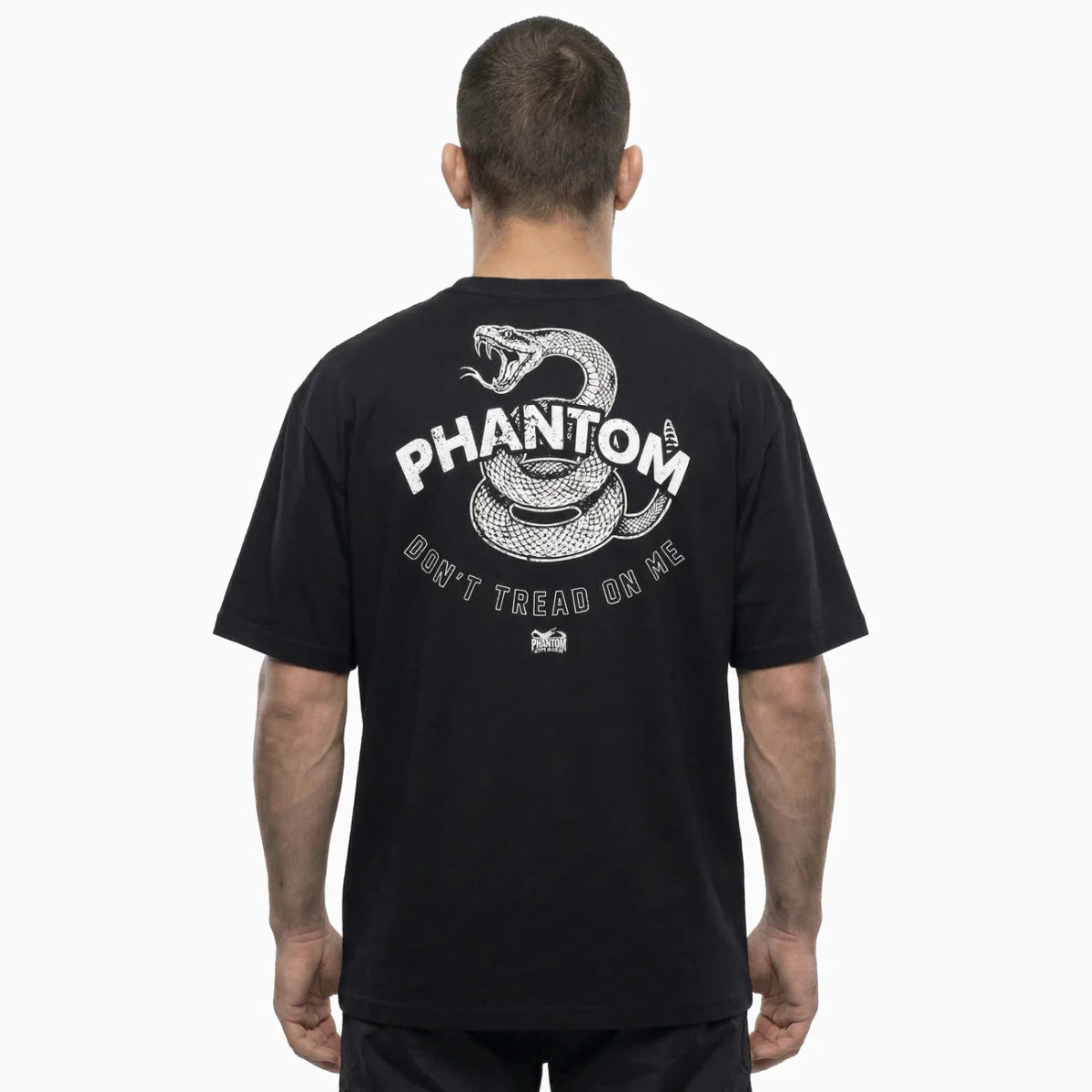 Vista trasera de la camiseta deportiva Phantom Don't Tread On Me con el gráfico Gadsden Snake