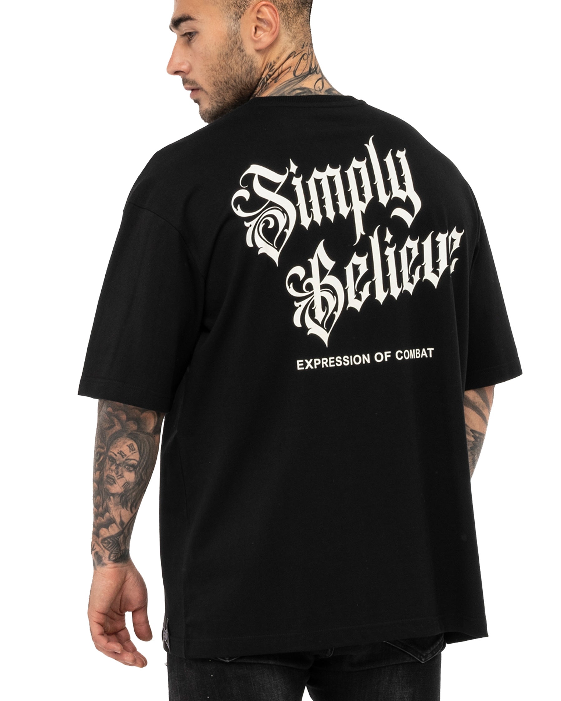 Tapout Simply Believe kaos kebugaran punggung merah pria