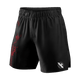 Vista frontale dei pantaloncini ufficiali UFC BJJ grappling neri con dettagli rossi e girovita adattivo