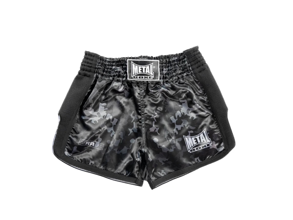 Vedere frontală principală Pantaloni scurți de kickboxing Metal Boxe Mirror scurtătură neagră