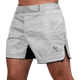 Vista frontale dei pantaloncini MMA Hayabusa Hex Mid-Thigh bianchi, design ibrido versatile per training