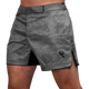 Vista frontale dei pantaloncini MMA Hayabusa Hex Mid-Thigh grigi, taglio ergonomico a metà coscia
