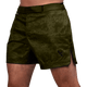 Vista frontale dei pantaloncini MMA Hayabusa Hex Mid-Thigh verdi, tessuto antistrappo ad alta resistenza
