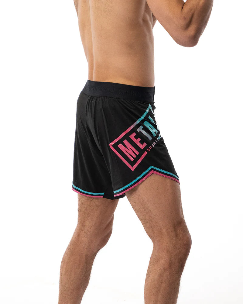 Dettaglio frontale pantaloncini Metal Boxe Miami Vibe focus su materiali e finiture grafiche