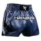 Pantaloncini Muay Thai Hayabusa Core blu visti frontalmente in tessuto satin