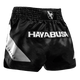 Pantaloncini Muay Thai Hayabusa Core neri visti frontalmente in tessuto satin