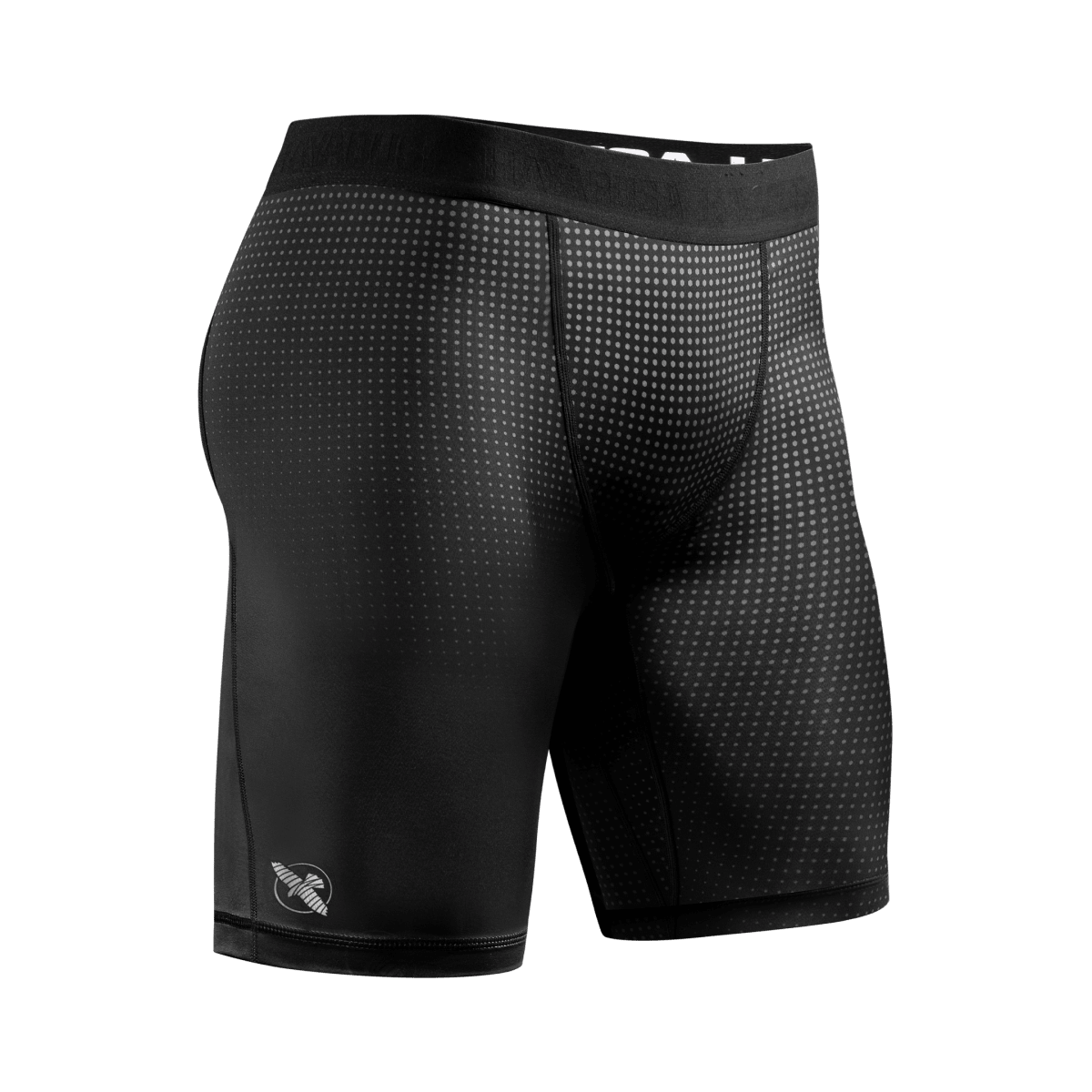 Vedere din față a pantalonilor scurți Vale Tudo Hayabusa Core Black, pantaloni scurți de compresie pentru MMA