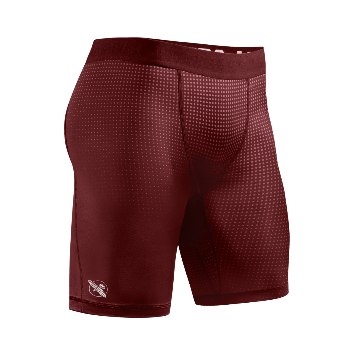 Vedere frontală a pantalonilor scurți roșii Vale Tudo Hayabusa Core, potrivire ergonomică pentru BJJ