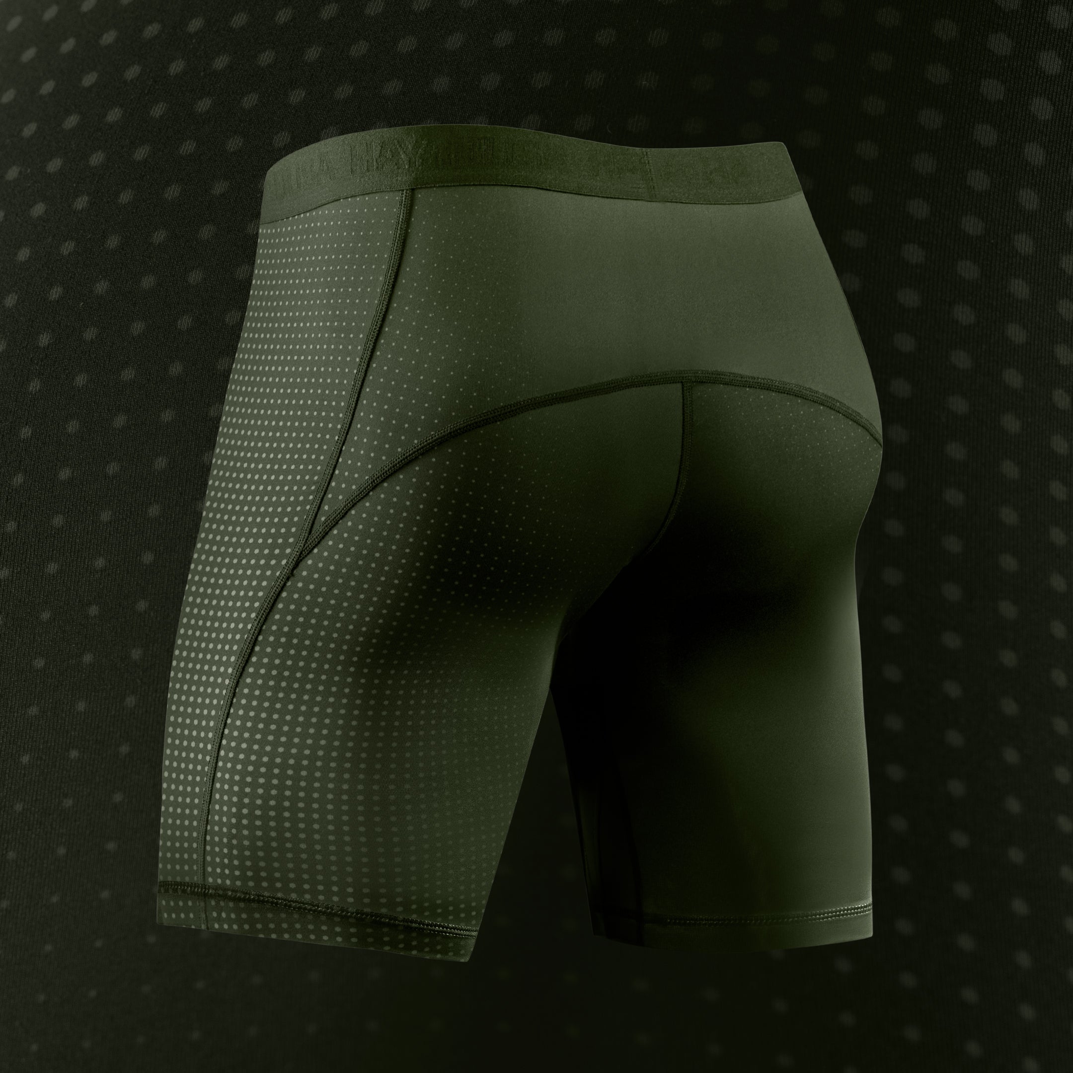 Vista posteriore dei pantaloncini Hayabusa Core verdi, design minimalista e funzionale