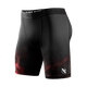 Vista frontale dei pantaloncini Vale Tudo ufficiali UFC BJJ neri con dettagli rossi, vestibilità a compressione