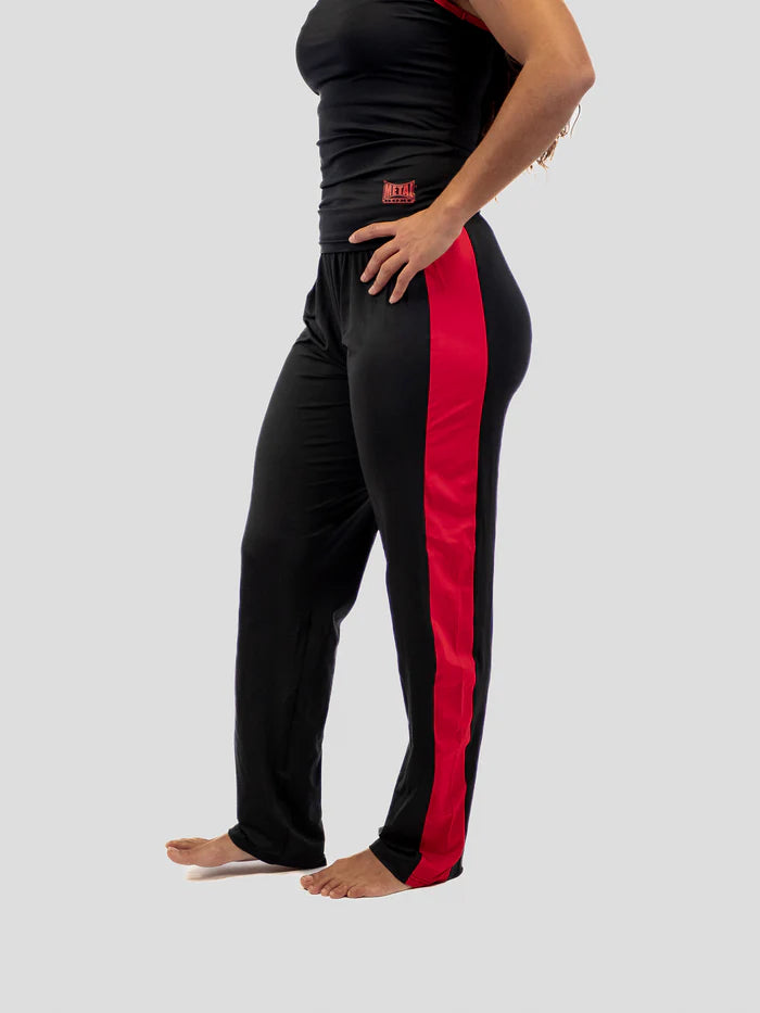 Vista frontale principale pantaloni Savate Metal Boxe nero rosso per boxe francese