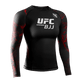 Vista frontale della rash guard donna UFC BJJ a maniche lunghe nera con dettagli rossi, tessuto compressivo 200 GSM