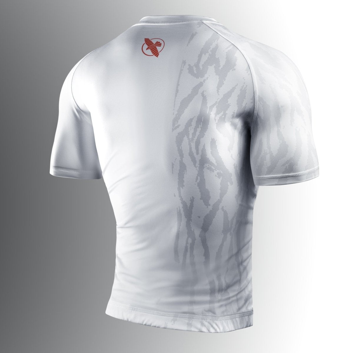 Rückansicht des weißen Hayabusa Apex Kompressions-Rashguards