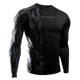 Vista frontal do rash guard Hayabusa Apex preto de manga comprida, tecido de compressão para Jiu-Jitsu e MMA
