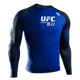 Vista frontale della rash guard ufficiale UFC BJJ a maniche lunghe in colore nero e blu