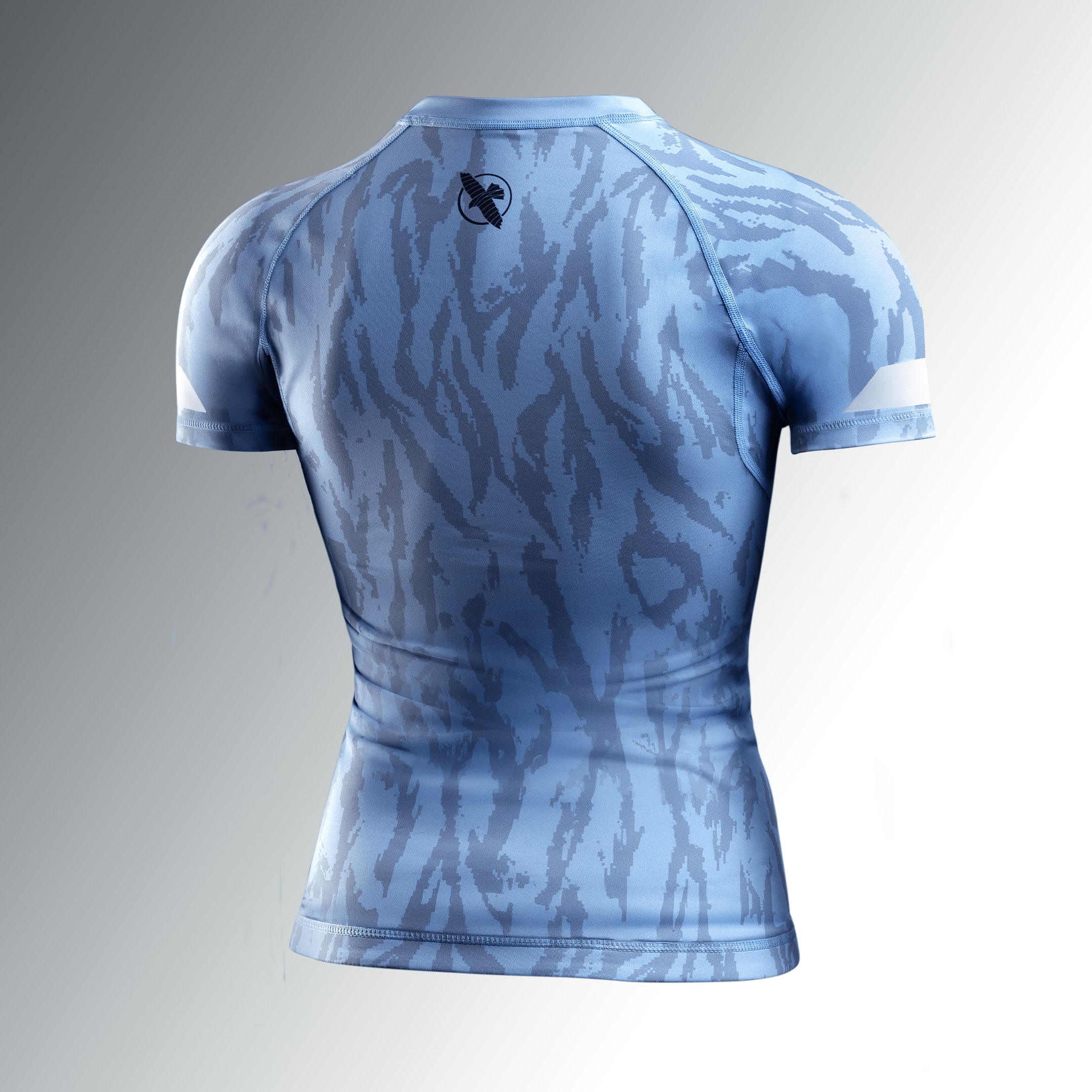 Vista posteriore della rashguard donna Hayabusa Apex azzurro Crystal, cuciture rinforzate flatlock