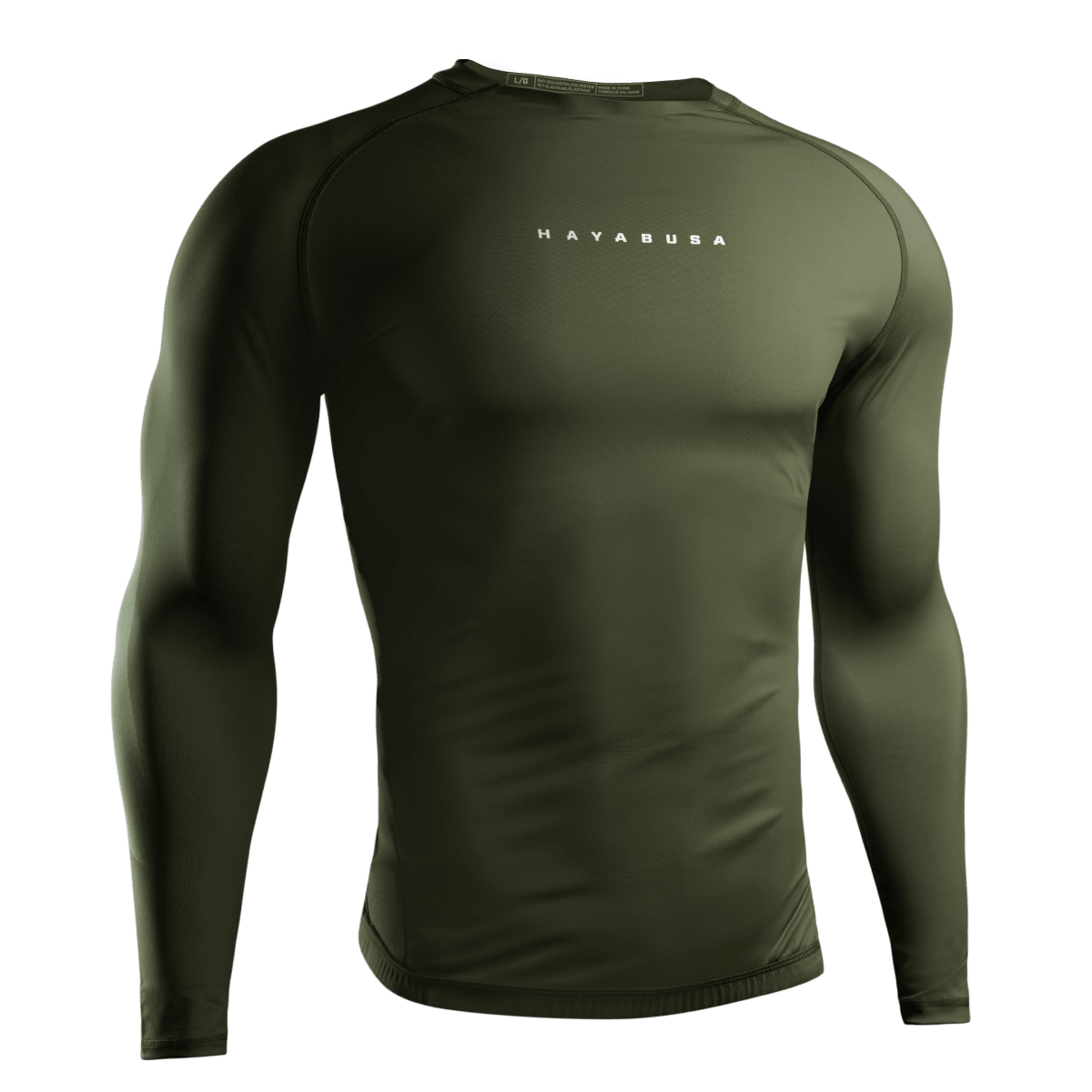 Front view of the green Hayabusa Core rashguard, breathable "second skin" fit