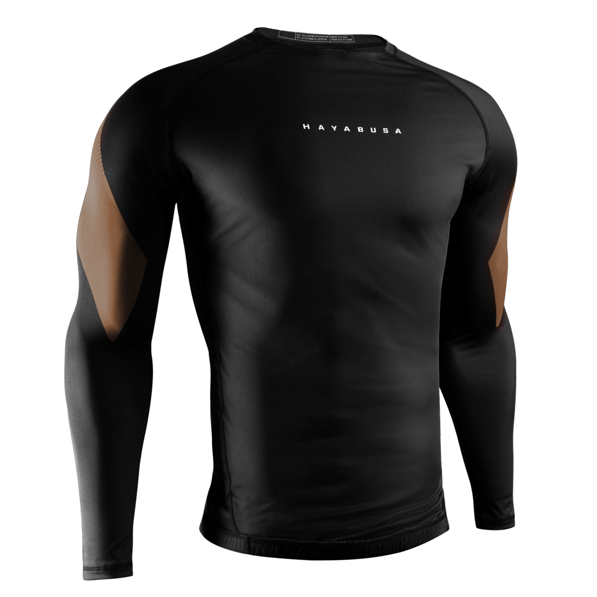 Vista frontal do rashguard marrom Hayabusa Pro Ranked, proteção profissional para faixas marrons