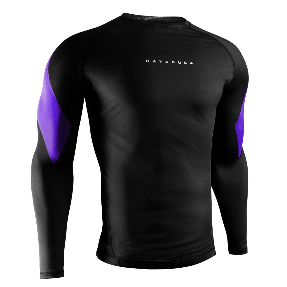 Vista frontal do rashguard roxo Hayabusa Pro Ranking, ideal para torneios oficiais de Jiu-Jitsu