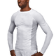 Vista frontale della rashguard Hayabusa Ranked bianca a maniche lunghe per cinture bianche