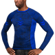 Vista frontale della rashguard blu Hayabusa Ranked, conforme IBJJF per cinture blu