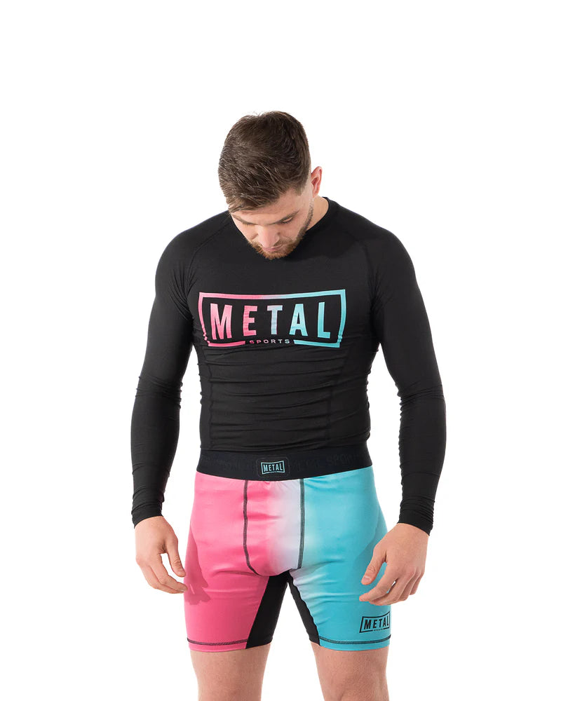 Vista frontale principale rashguard maniche lunghe Metal Boxe Miami Vibe colori brillanti
