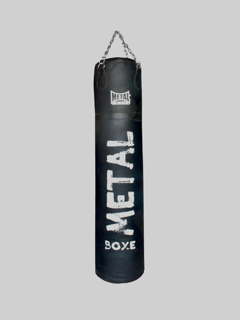 Vista frontale del sacco da boxe Metal Boxe Heracles da 160 cm e 45 kg in pelle di bufalo nera