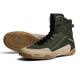Scarpe da boxe Hayabusa Talon verde e marrone viste frontalmente in primo piano