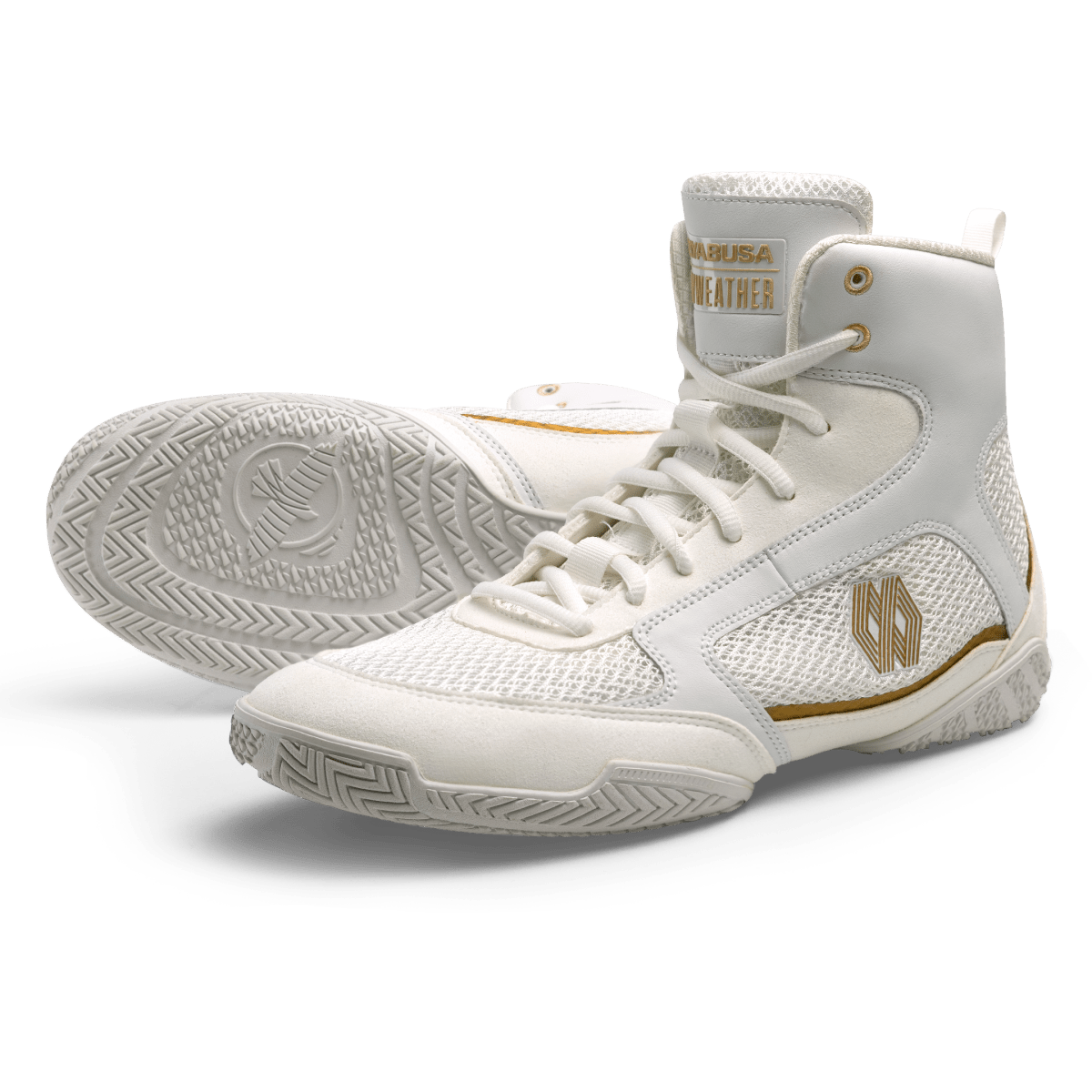 Paire de chaussures de boxe Mayweather Champ blanches vues de face