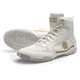 Coppia di scarpe da boxe Mayweather Champ bianche viste frontalmente
