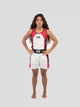 Vista frontale completa divisa boxe donna Metal Boxe bianco per competizione