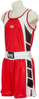 Vista frontale set boxe competition donna Metal Boxe rosso canotta e short