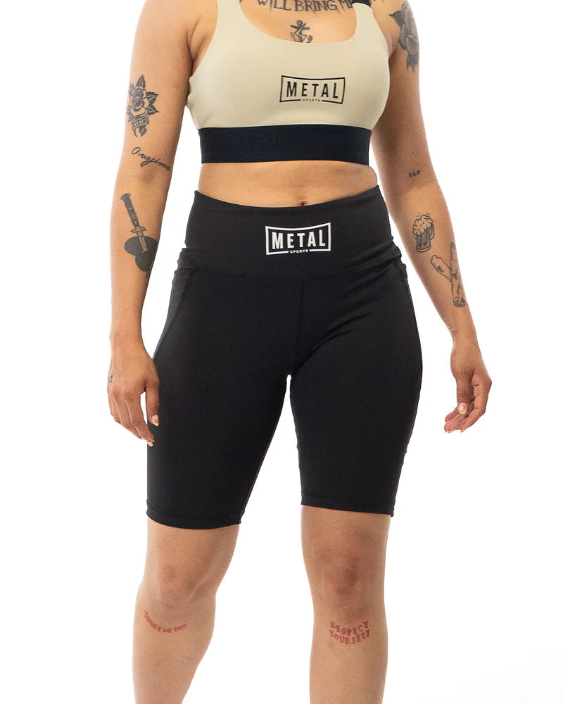 Vista frontale principale short di compressione donna Metal Boxe nero collezione Metal Sports