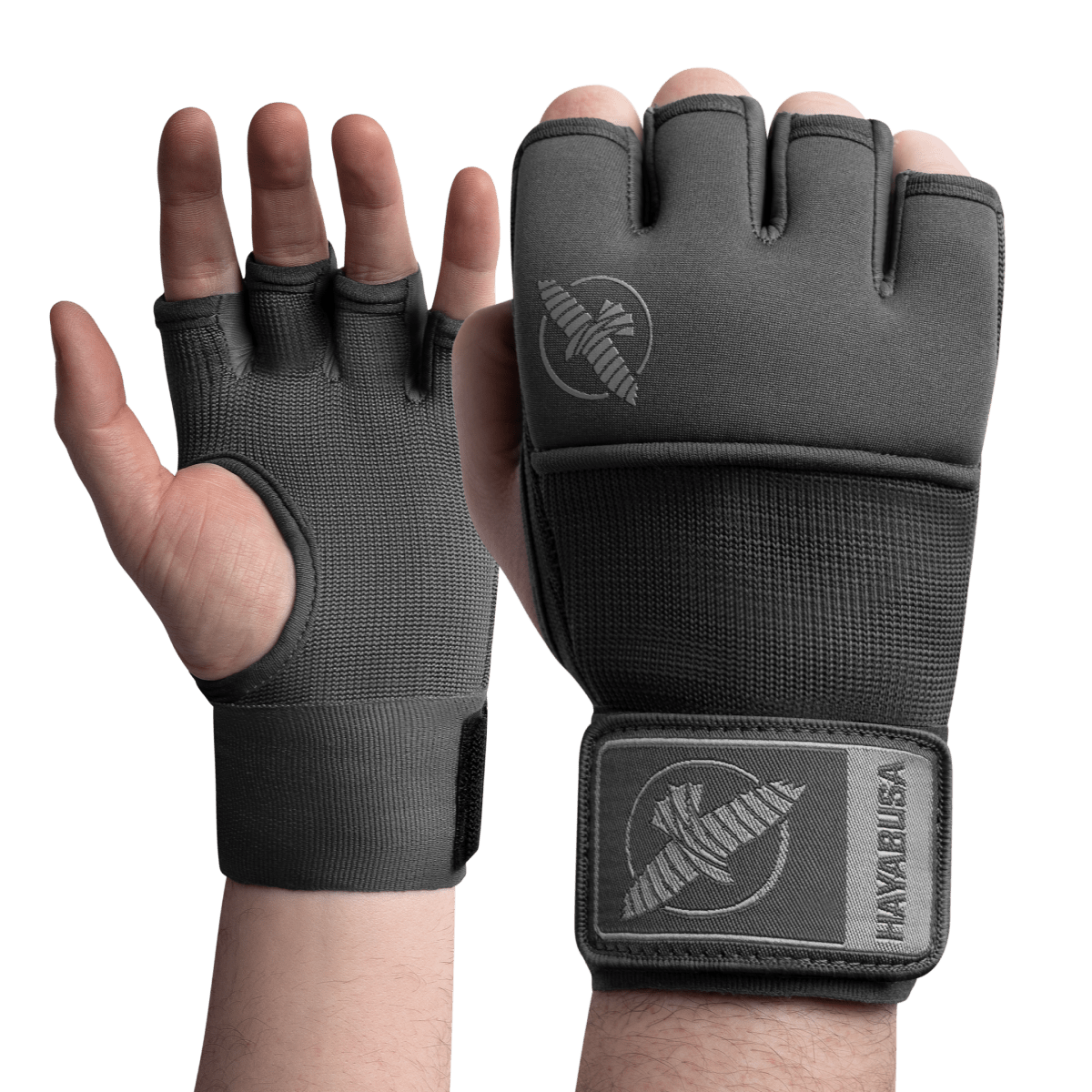 Vorderansicht der grauen Hayabusa Deluxe Quick Wraps Unterhandschuhe