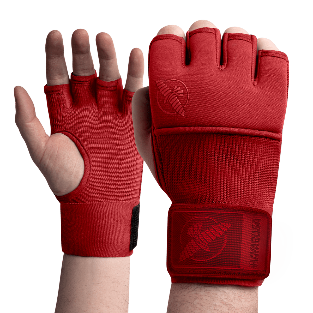 Widok z przodu czerwonych opasek Hayabusa Deluxe Quick Wrap z żelową wyściółką