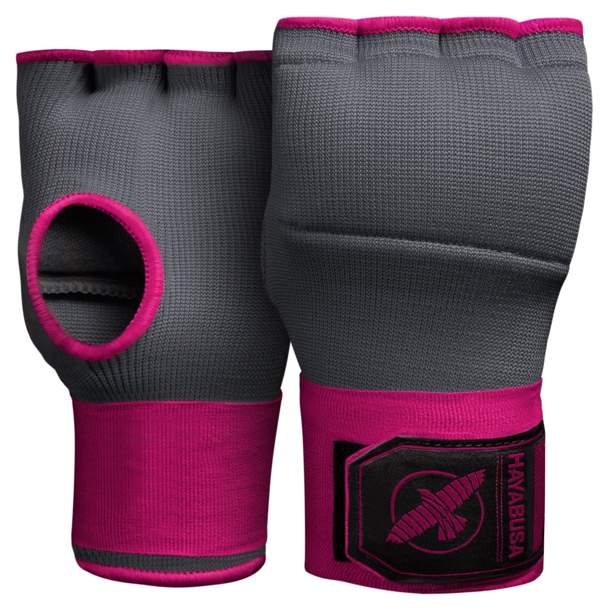 Ett par rosa och gråa Hayabusa Quick Wraps gelliners, framifrån
