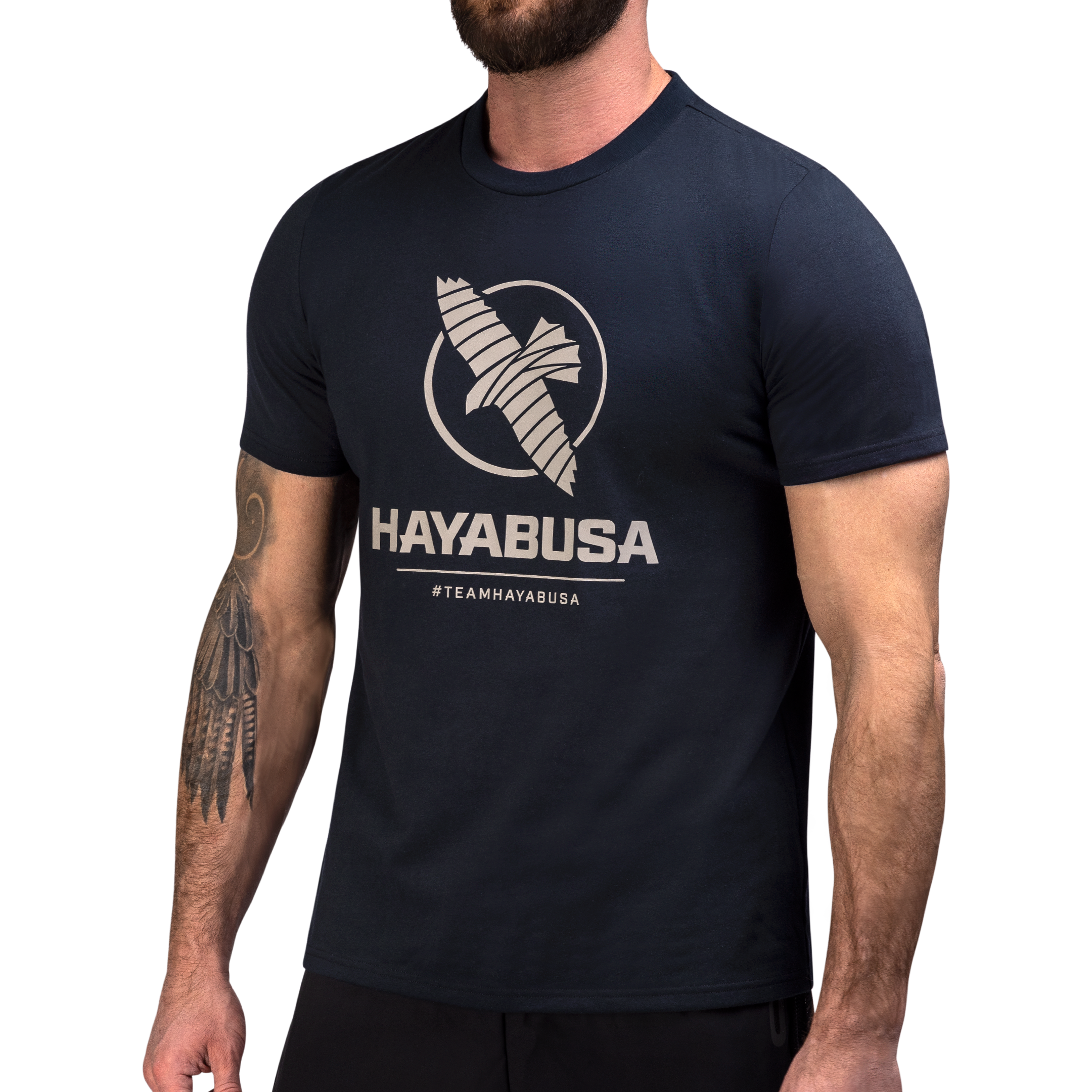 Vista frontale della t-shirt Hayabusa Men’s VIP color blu notte con stampa frontale