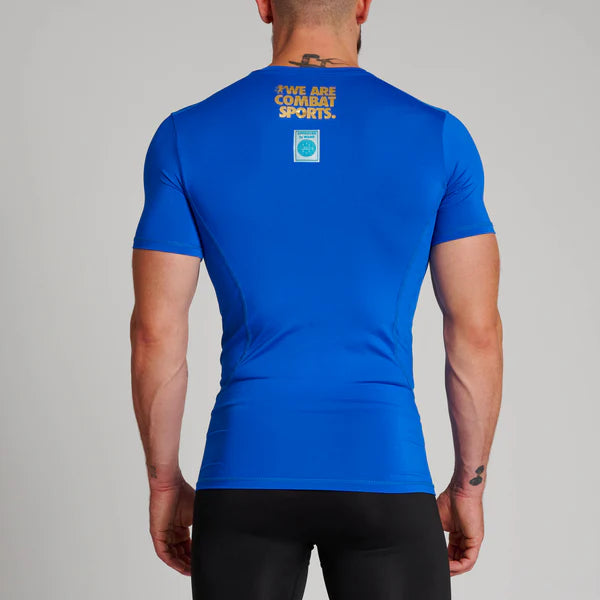 Vista posteriore della maglia tecnica Leone blu che mostra il fit aderente