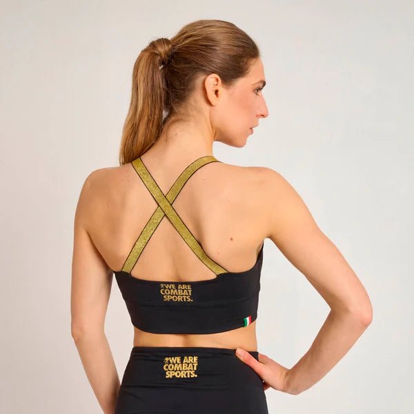 Vista posteriore del reggiseno tecnico nero Leone DNA che mostra il design ergonomico