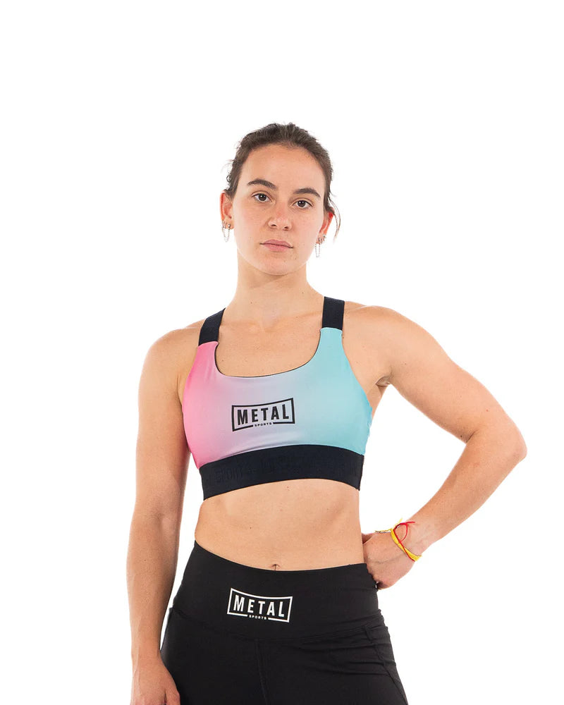 Vista frontale del top sportivo Metal Boxe Desert Storm colorazione Miami Vibe per combat sport