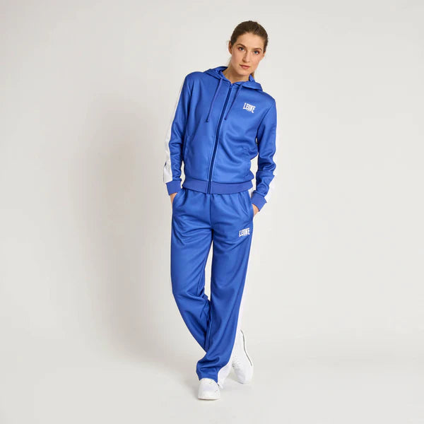 Vista frontale completa della tuta sportiva Leone Stripe donna colore blu