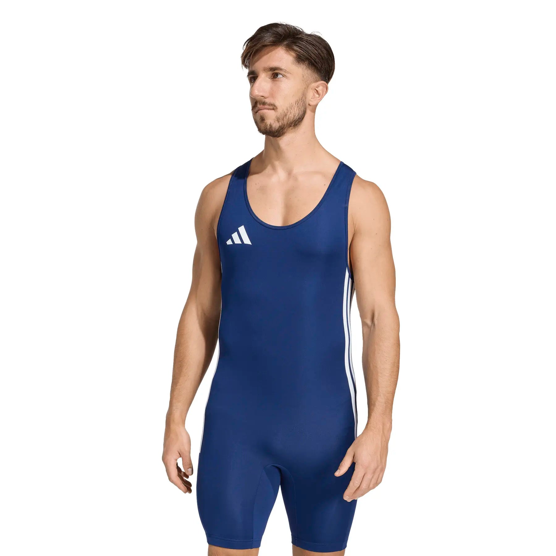 Tuta da pesistica adidas Powerlift WL Suit blu vista frontale per sollevamento pesi.