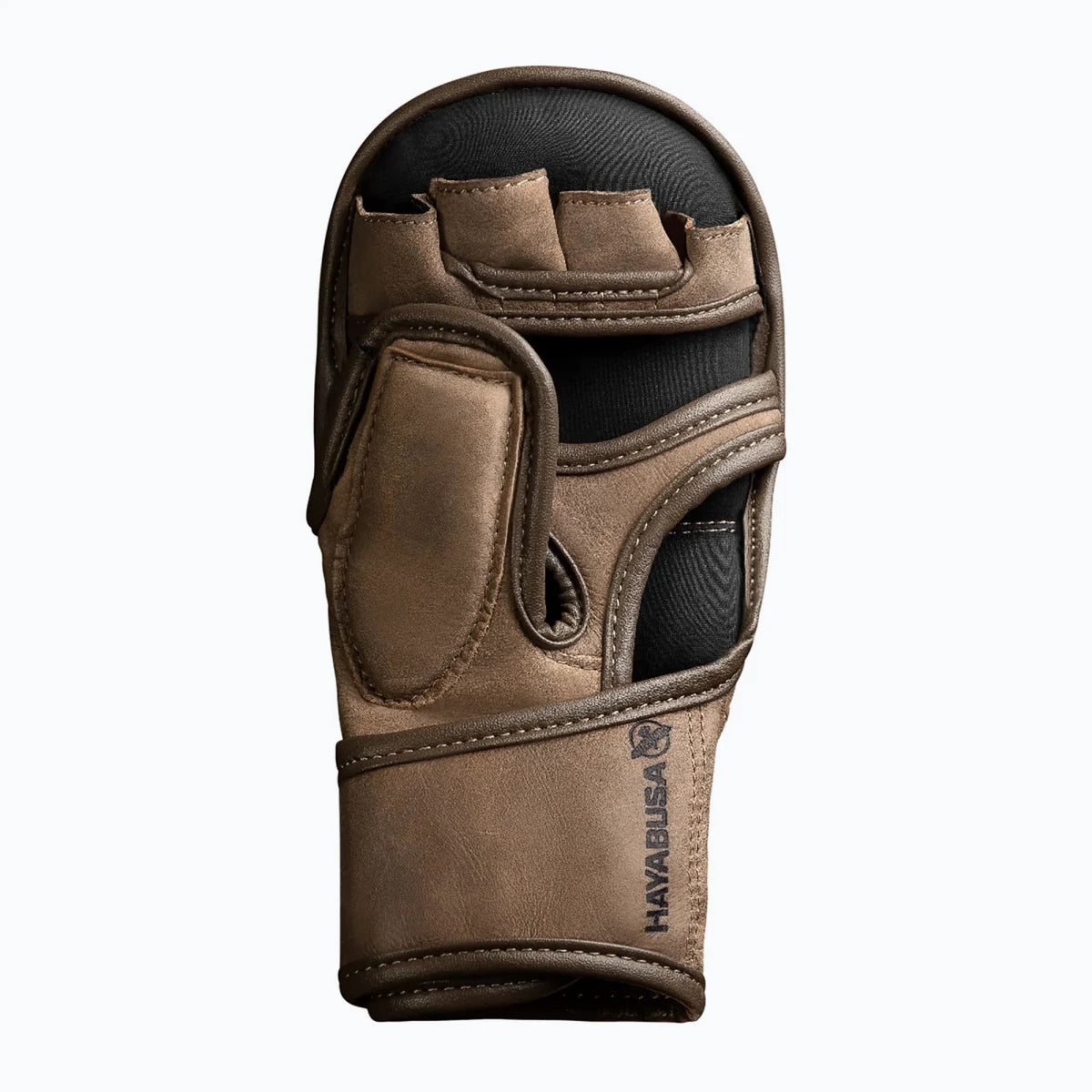 Inifrån den ergonomiska handflatan på hybridläderhandskarna för MMA och grappling